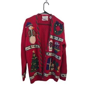 Vintage Marisa Christina Christmas Sweater Cardigan Women’s M Medium 1995 Bear
